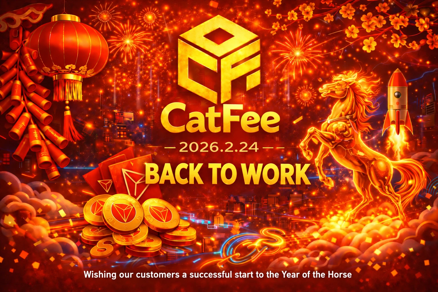 CatFee Lunar New Year return-to-work poster